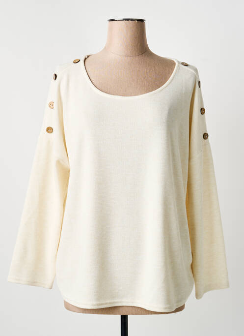 Pull col rond manches longues beige HALOGENE femme
