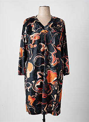 Robe mi-longue imprimé fantaisie manches longues orange GREGORY PAT femme