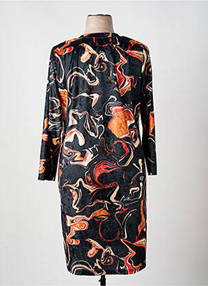 Robe mi-longue imprimé fantaisie manches longues orange GREGORY PAT femme