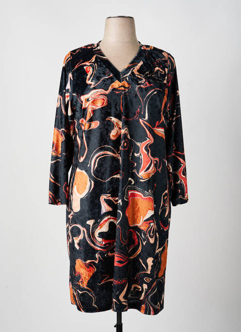 Robe mi-longue imprimé fantaisie manches longues orange GREGORY PAT femme