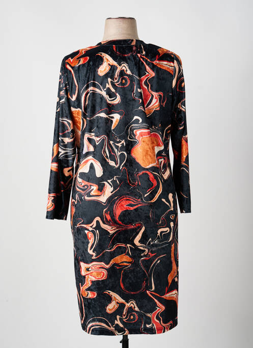 Robe mi-longue imprimé fantaisie manches longues orange GREGORY PAT femme