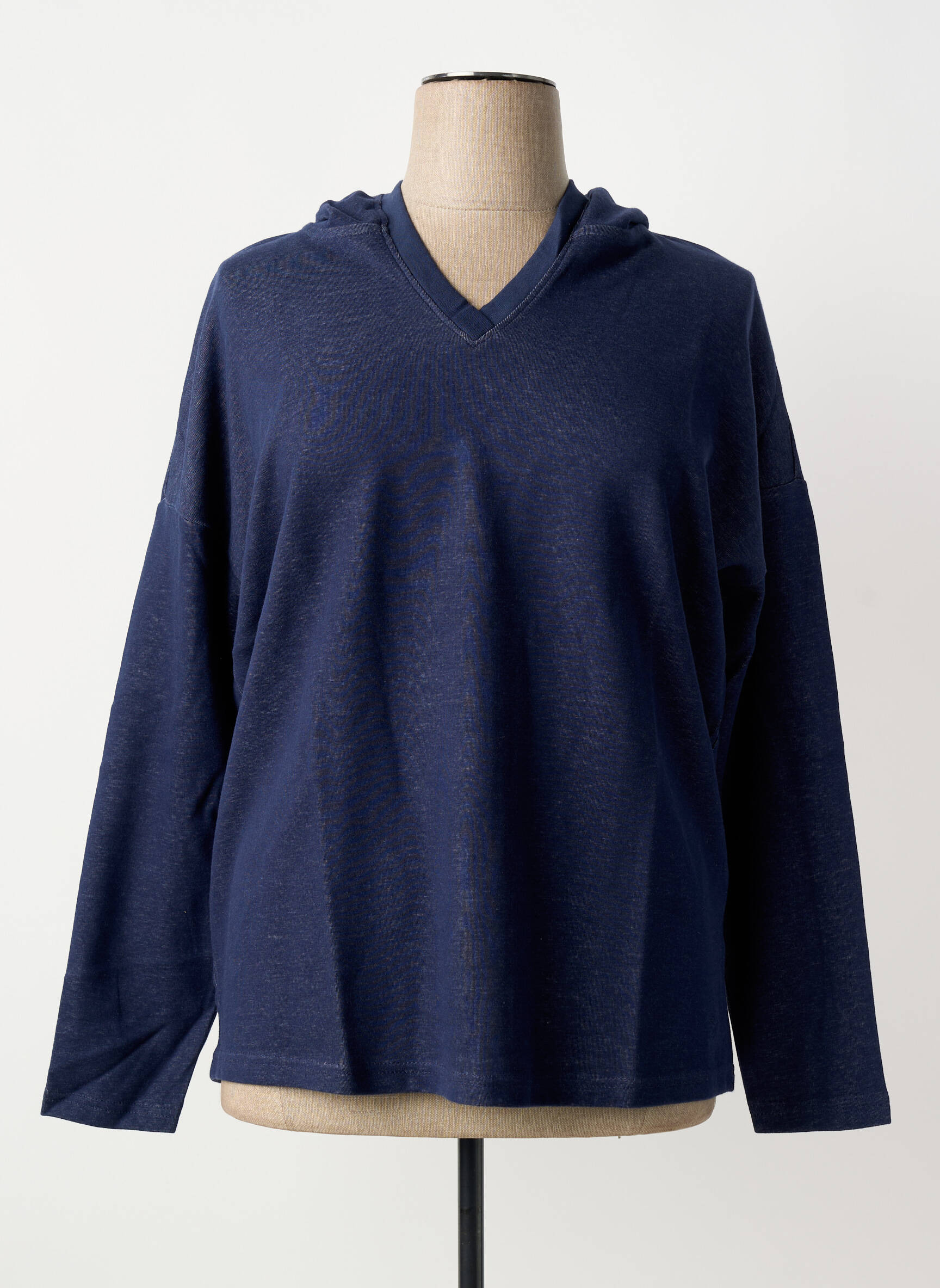 Sweat-shirt à capuche col v manches longues bleu SHEEGO femme
