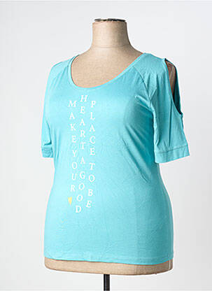 Top tissage jersey manches courtes bleu SHEEGO femme