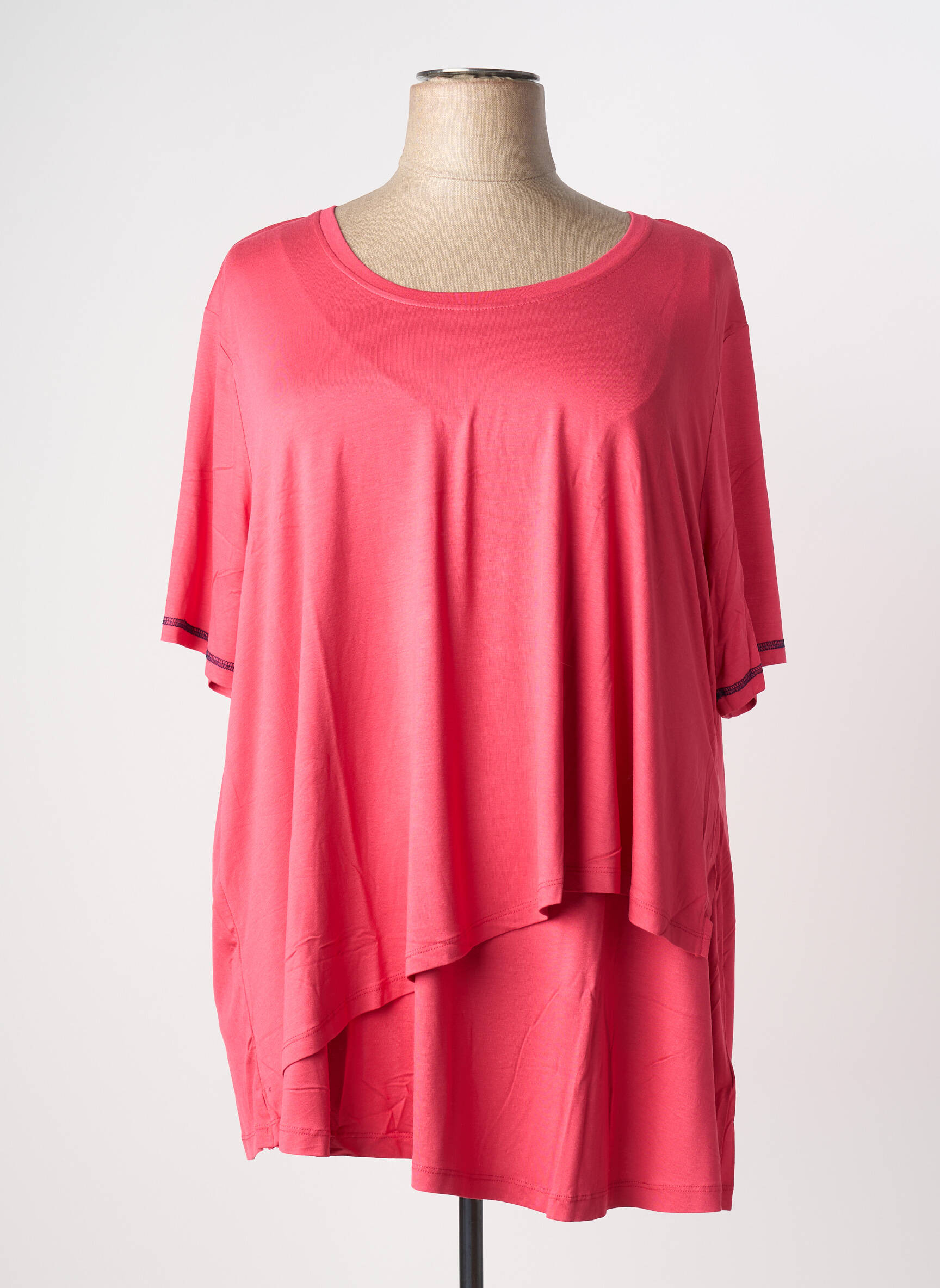 Top coupe fluide manches courtes rose SHEEGO femme