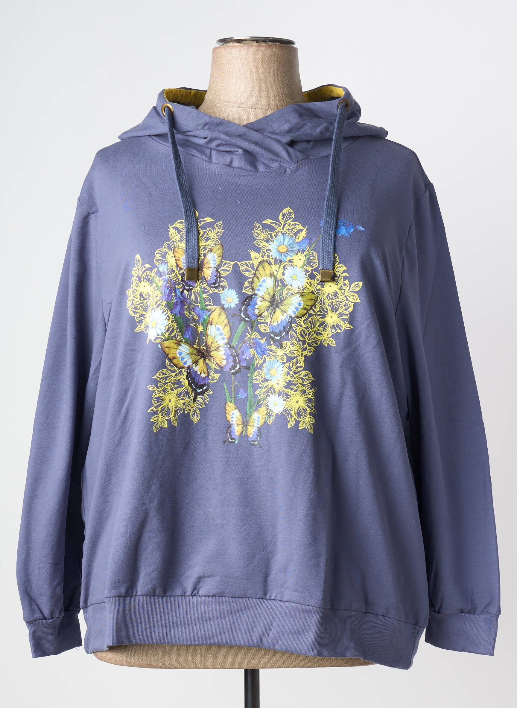 Sweat-shirt à capuche stretch manches longues bleu SHEEGO femme