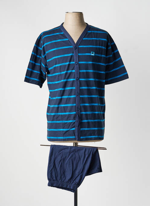 Pyjashort imprimé rayures bleu MASSANA homme