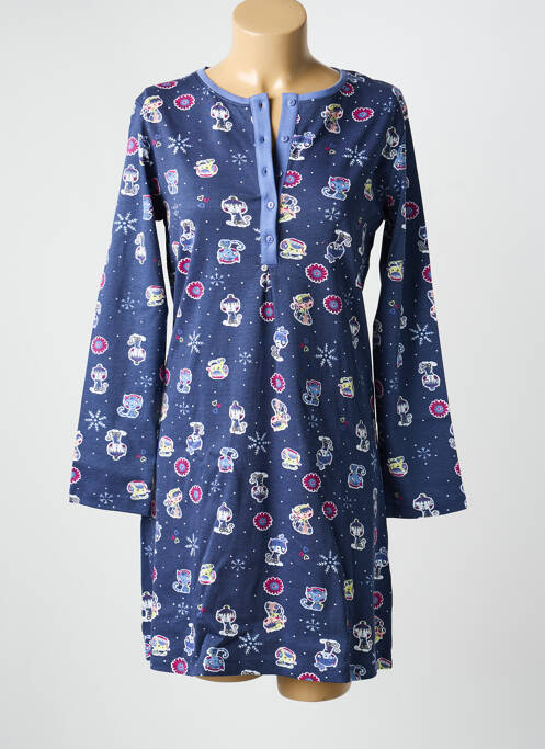 Chemise de nuit manches longues bleu MASSANA femme