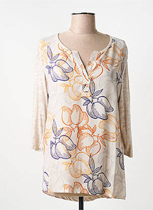 T-shirt col v manches courtes beige CAPUCCINO femme
