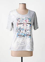 T-shirt sérigraphie avec strass manches courtes gris FRANK WALDER femme