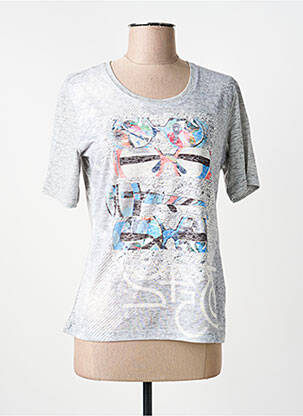 T-shirt sérigraphie avec strass manches courtes gris FRANK WALDER femme