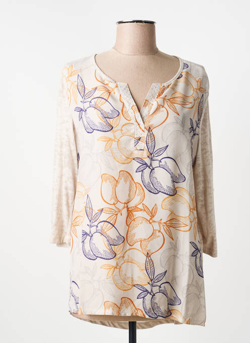 T-shirt col v manches courtes beige CAPUCCINO femme
