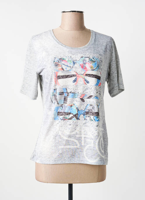 T-shirt sérigraphie avec strass manches courtes gris FRANK WALDER femme