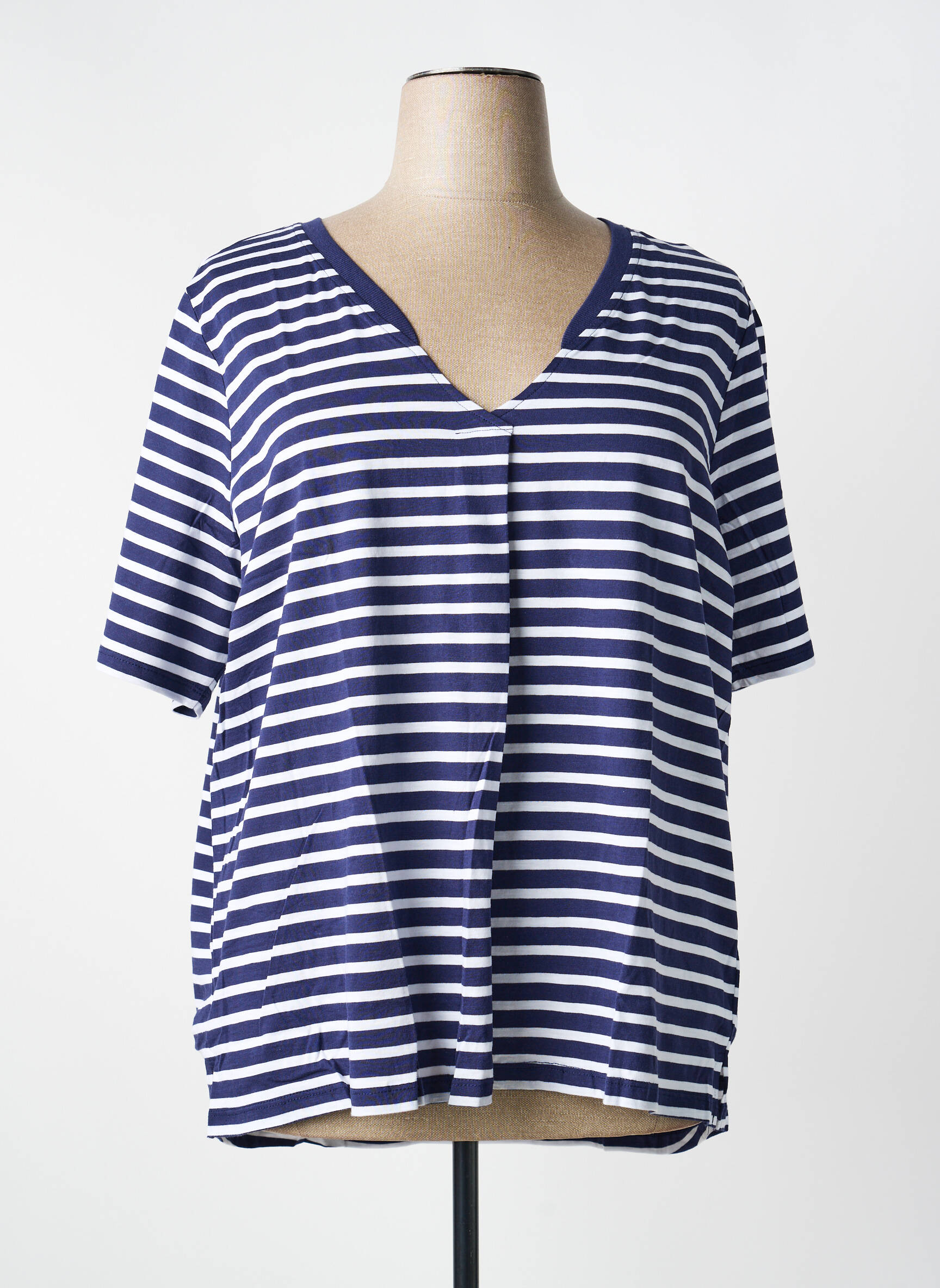 T-shirt col v manches courtes bleu SHEEGO femme