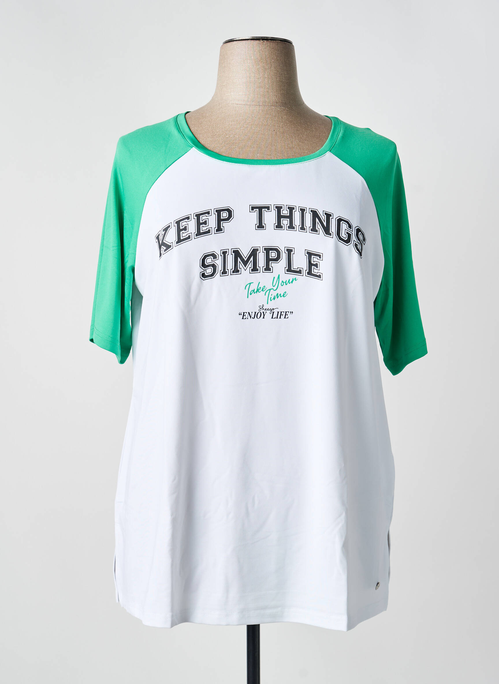 T-shirt coupe droite manches courtes vert SHEEGO femme
