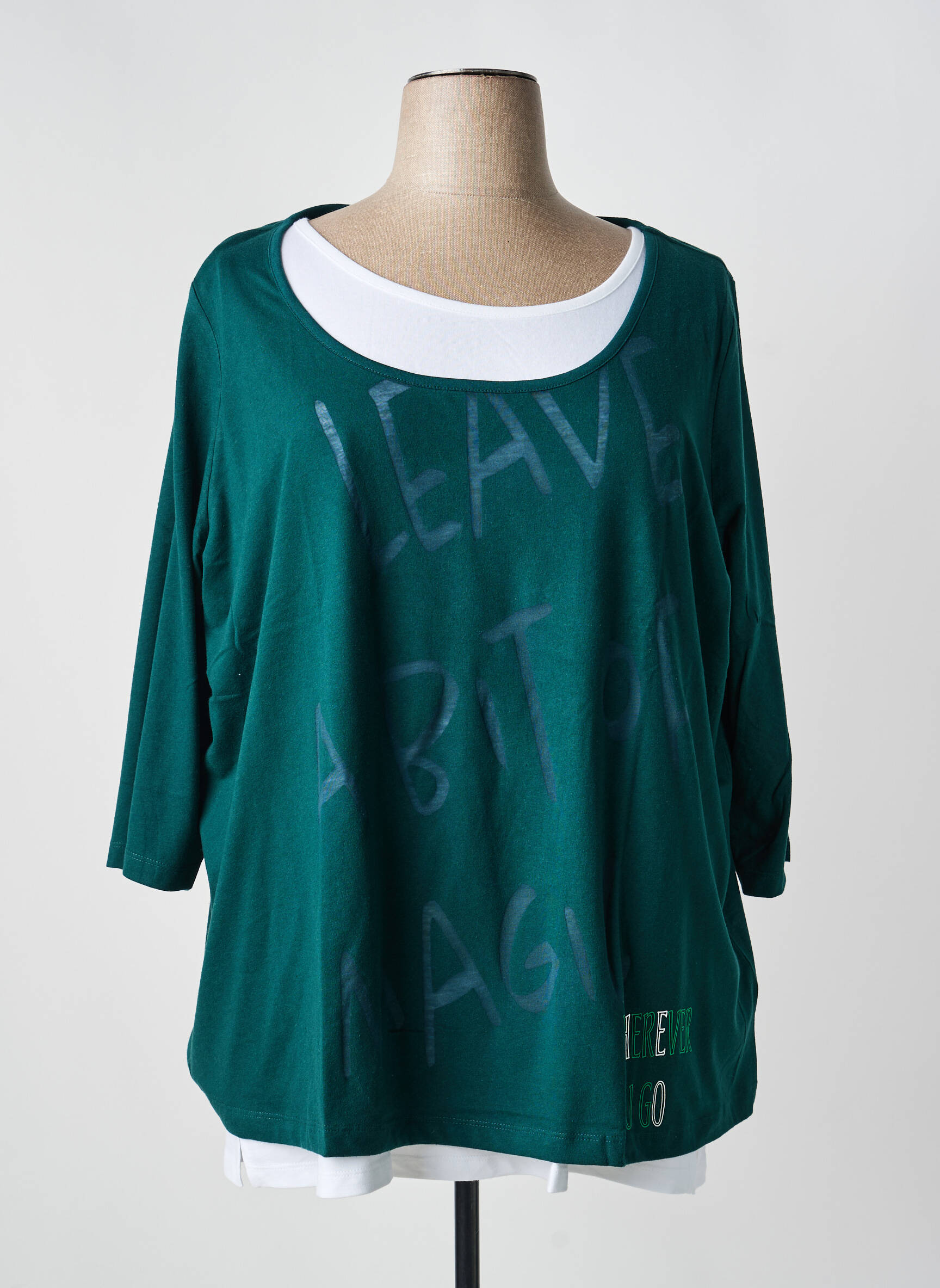 Top stretch manches 3/4 vert SHEEGO femme