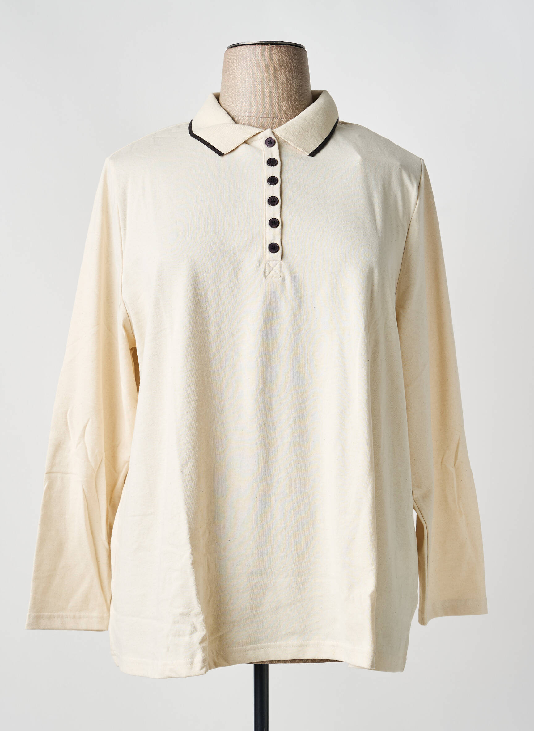 Polo coupe droite manches longues beige SHEEGO femme