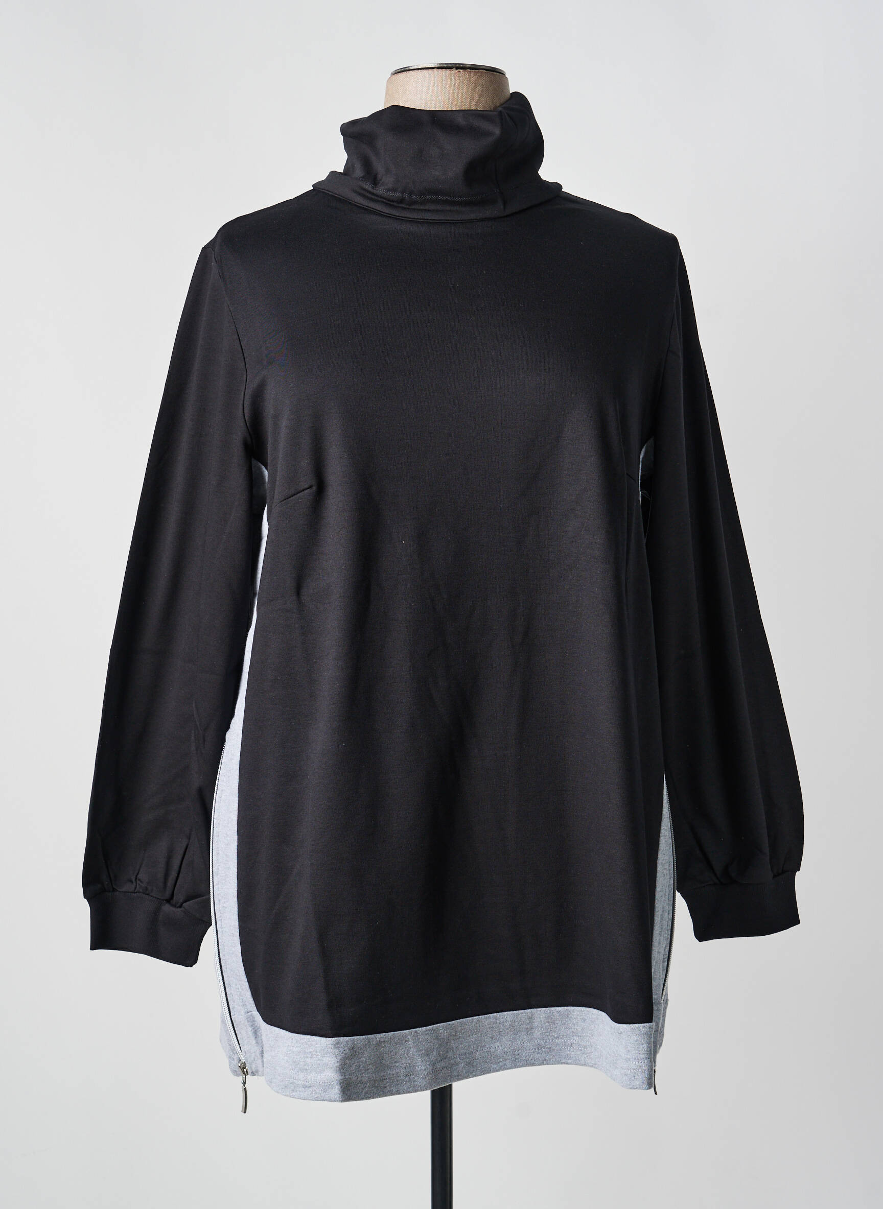 Pull col roulé coupe droite manches longues noir SHEEGO femme