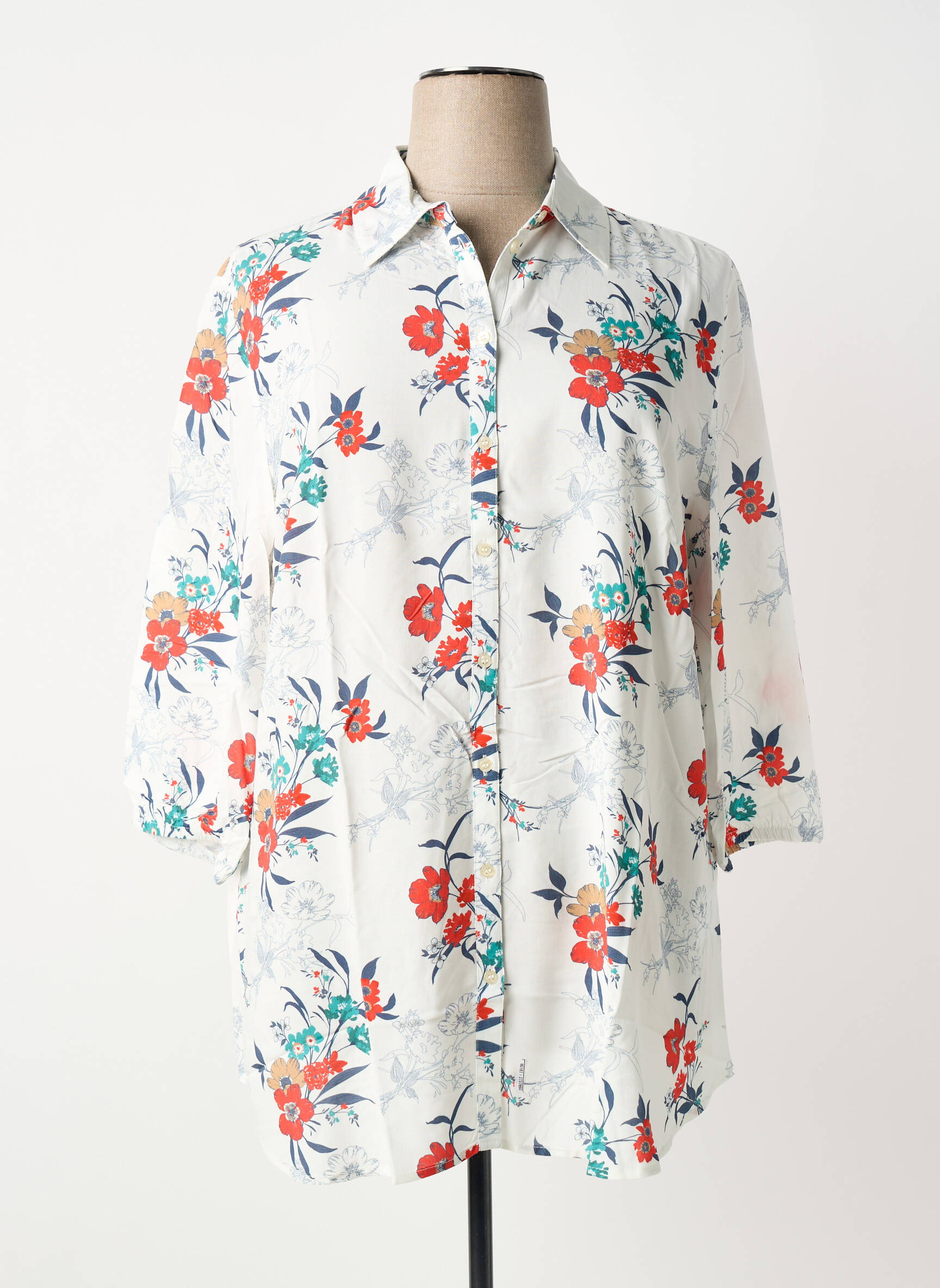 Tunique manches longues fermeture boutonnée sur le devant blanc SHEEGO femme