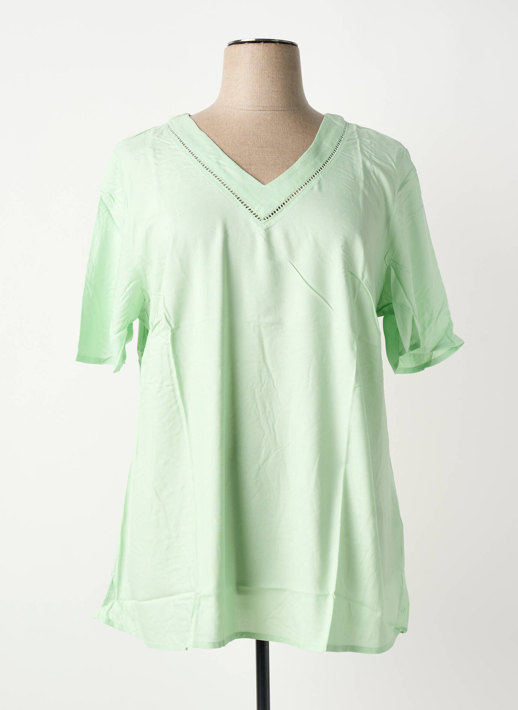 Blouse tissage popeline manches courtes vert SHEEGO femme