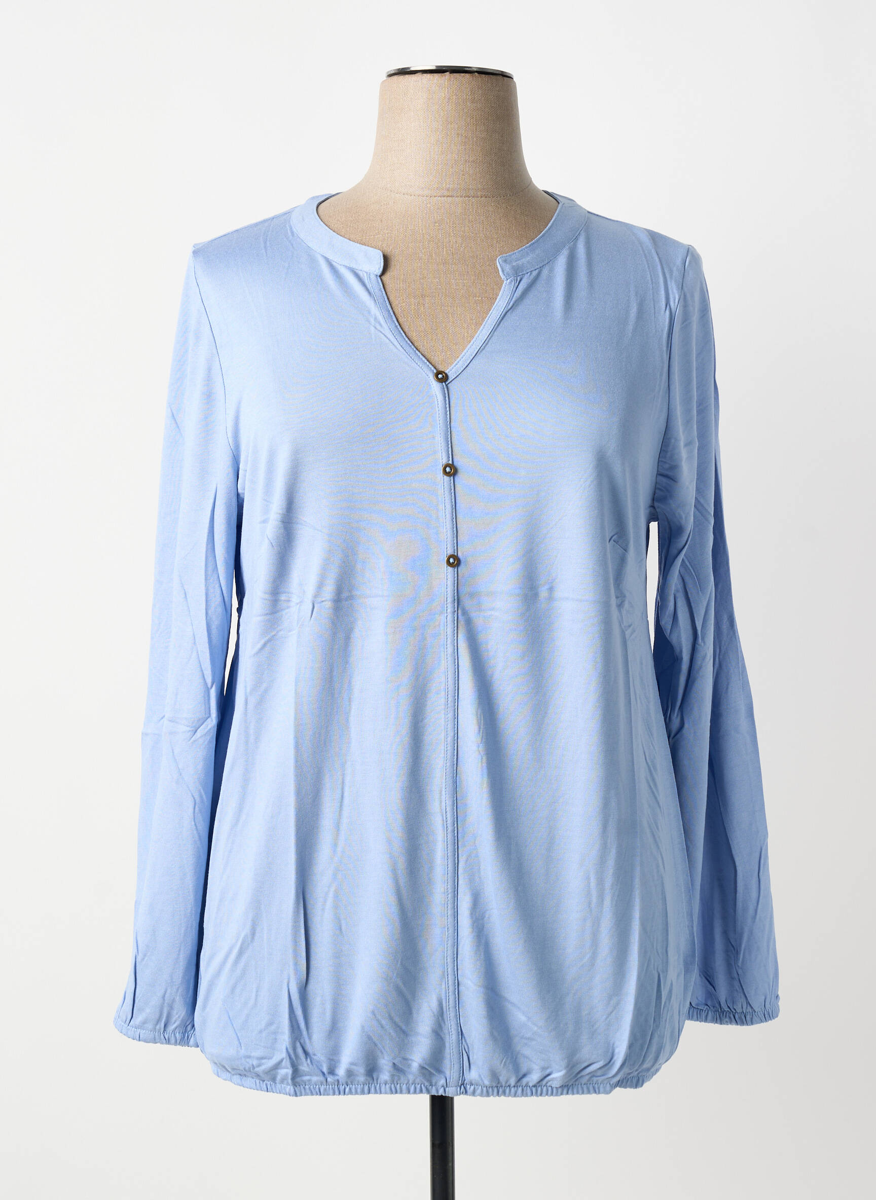 Blouse tissage popeline manches longues bleu SHEEGO femme