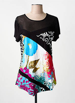 T-shirt imprimé fantaisie manches courtes noir DOLCEZZA femme