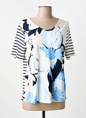 T-shirt col v manches courtes bleu FRANK WALDER femme