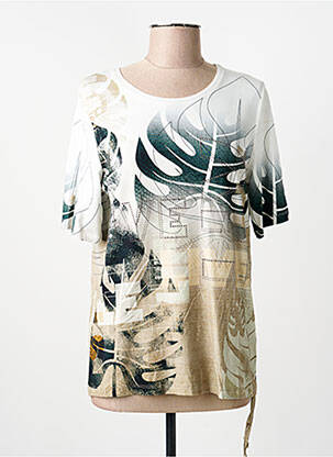 T-shirt sérigraphie avec strass manches courtes beige FRANK WALDER femme