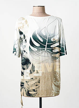 T-shirt sérigraphie avec strass manches courtes beige FRANK WALDER femme