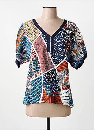 Blouse tissage popeline manches courtes bleu GUY DUBOUIS femme