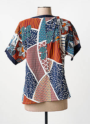 Blouse tissage popeline manches courtes bleu GUY DUBOUIS femme