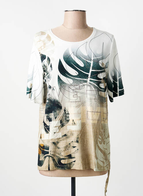 T-shirt sérigraphie avec strass manches courtes beige FRANK WALDER femme