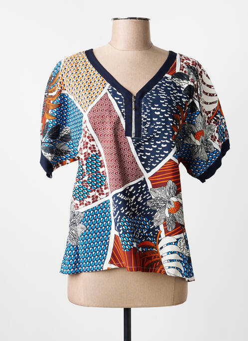 Blouse imprimé fantaisie manches courtes bleu GUY DUBOUIS femme