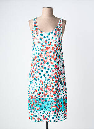 Robe mi-longue imprimé fantaisie sans manche blanc BARANDI femme