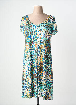 Robe mi-longue imprimé fantaisie manches courtes bleu BARANDI femme