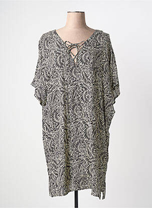 Robe mi-longue imprimé fleurs manches courtes beige BARANDI femme