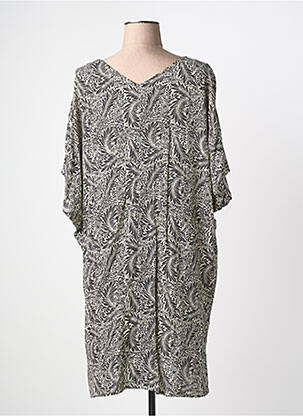 Robe mi-longue imprimé fleurs manches courtes beige BARANDI femme