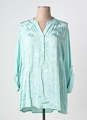 Blouse imprimé fleurs manches longues bleu MADE IN ITALY femme