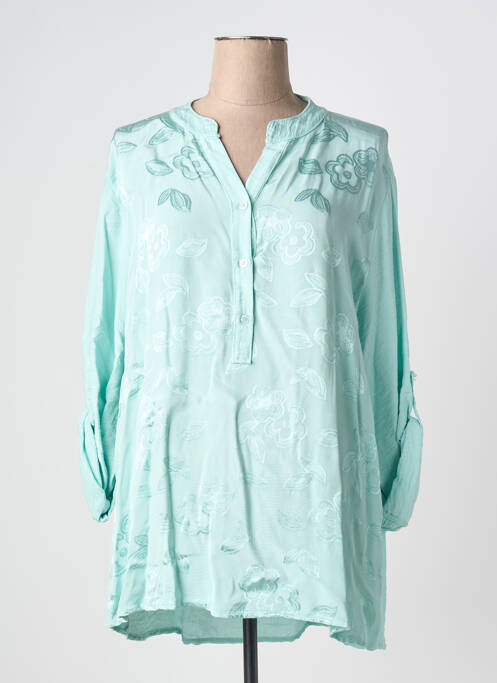 Blouse tissage popeline manches longues bleu MADE IN ITALY femme