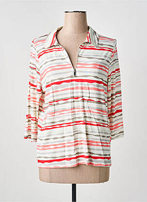 Polo imprimé rayures manches 3/4 rouge FRANK WALDER femme
