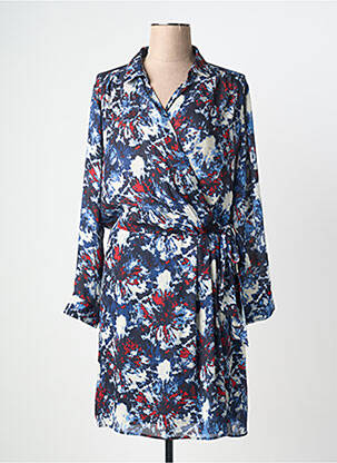 Robe mi-longue imprimé fantaisie manches longues bleu IKKS femme