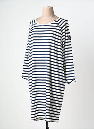Robe mi-longue imprimé fantaisie manches longues blanc IKKS femme