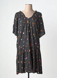 Robe mi-longue imprimé fantaisie manches courtes noir DES PETITS HAUTS femme