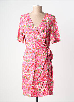 Robe mi-longue imprimé fleurs manches courtes rose DES PETITS HAUTS femme