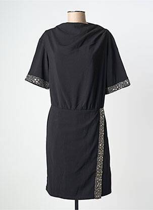 Robe mi-longue fermeture zippée au dos manches courtes noir IKKS femme