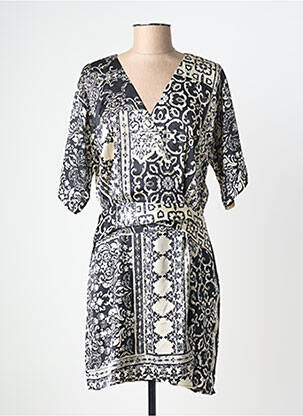 Robe mi-longue imprimé fantaisie manches longues noir IKKS femme