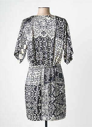 Robe mi-longue imprimé fantaisie manches longues noir IKKS femme