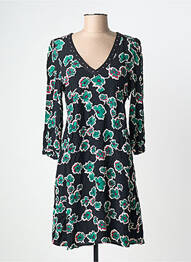 Robe mi-longue imprimé fleurs manches longues noir IKKS femme