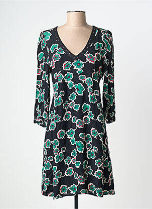 Robe mi-longue imprimé fleurs manches longues noir IKKS femme