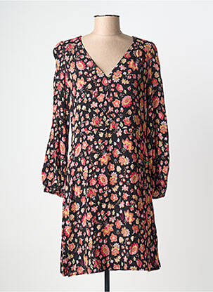Robe mi-longue imprimé fleurs manches longues noir DES PETITS HAUTS femme