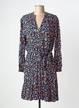 Robe mi-longue imprimé fleurs manches longues noir DES PETITS HAUTS femme